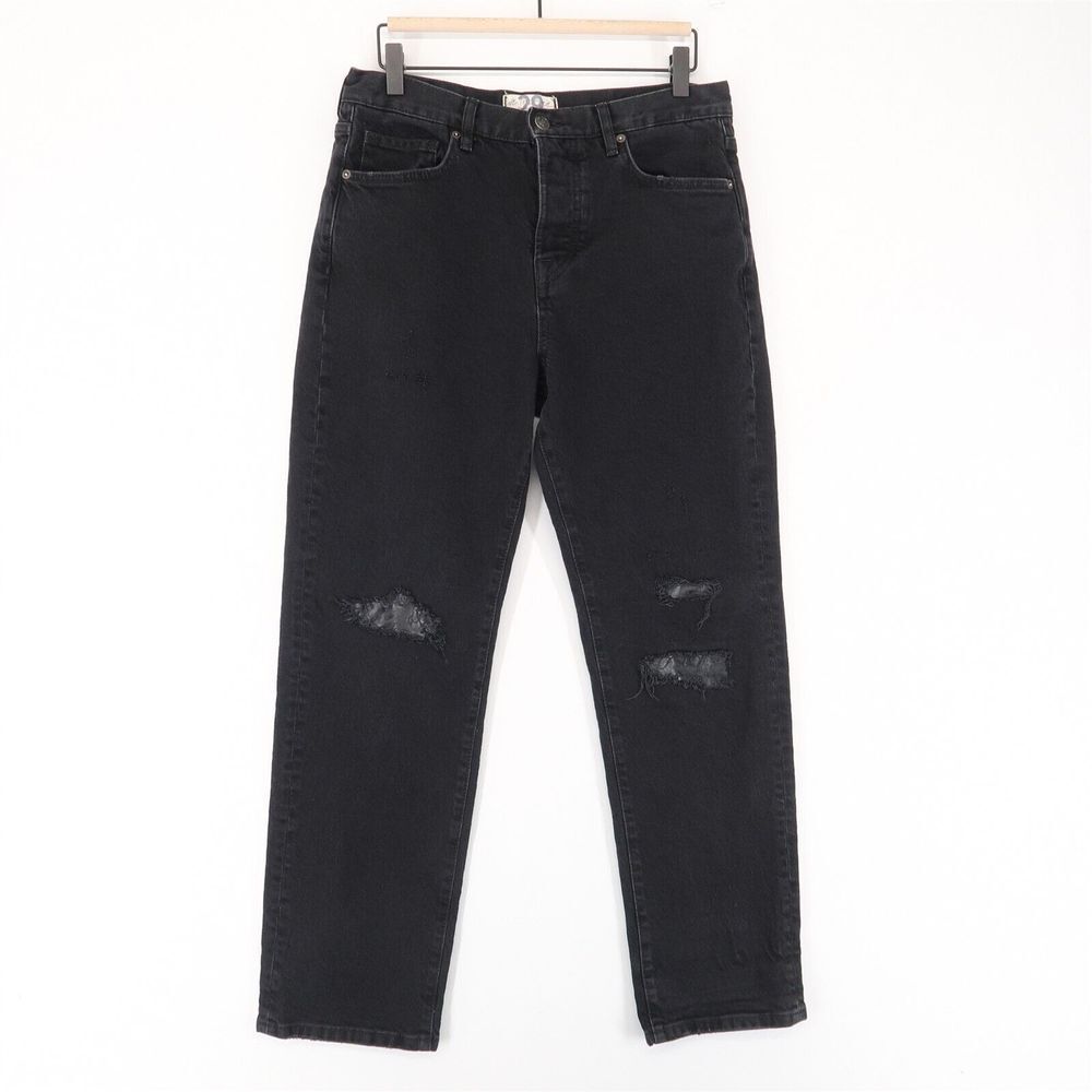 Free People Black Boyfriend Jeans with Knee Distress